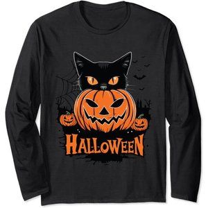 Cat Halloween Costume tee & Pumpkin Long Sleeve T-Shirt For Adults